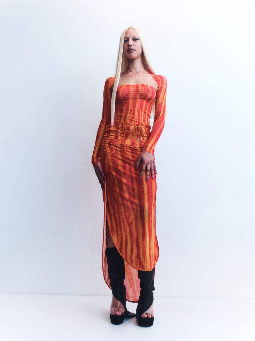 J . TRIPOLI ORANGE PRINT MESH DRESS